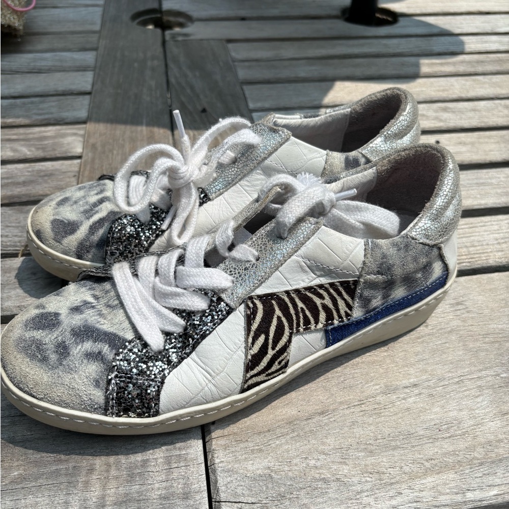 White and Silver Artistic Sneakers with Unique Patterns